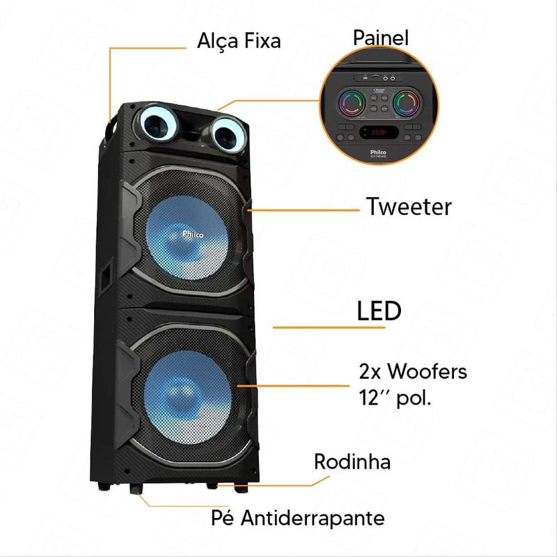 Caixa de Som Amplificada Philco PCX26000 Flash Lights 2600W